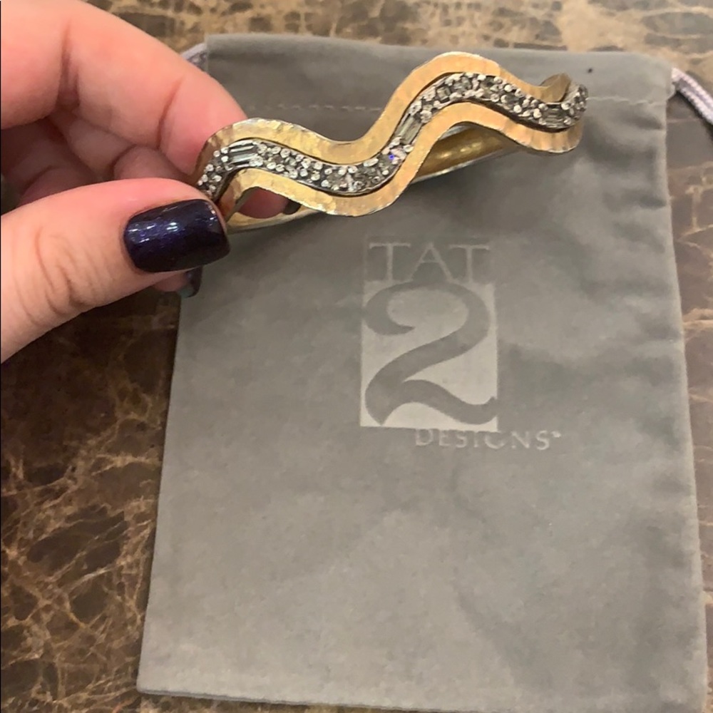 Tat 2 designs- Swarovski crystal brass plated cuff
